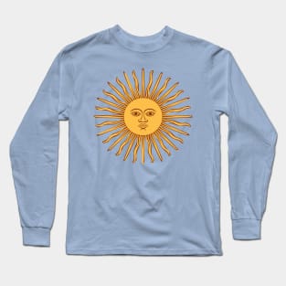 celestial golden sun with face line drawing vintage rays Long Sleeve T-Shirt